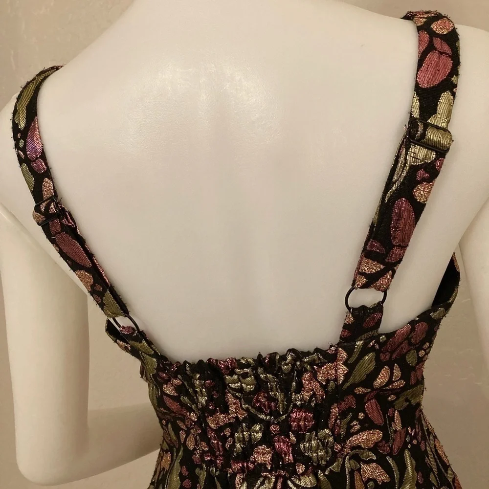 Free People Metallic Fit and Flare Jacquard Floral Dress Medium